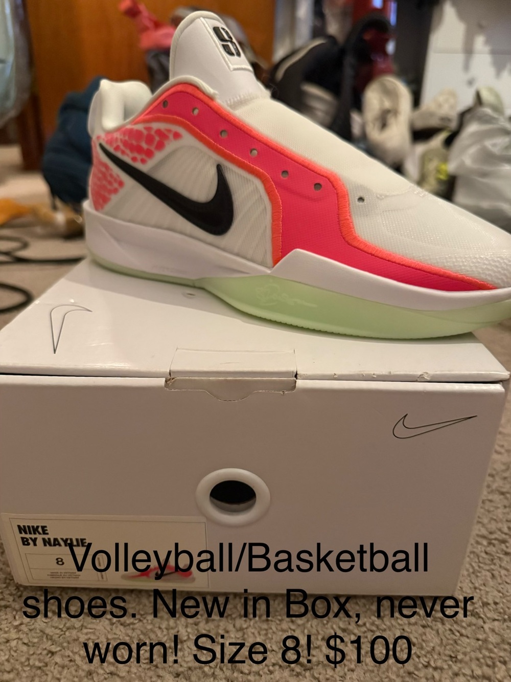 Nike White Low-Top Shoes with Neon Pink Accents
